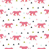 Pink panther animal seamless vector pattern.