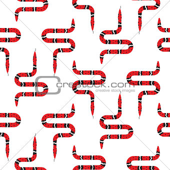 Red snake on white seamless pattern vector.
