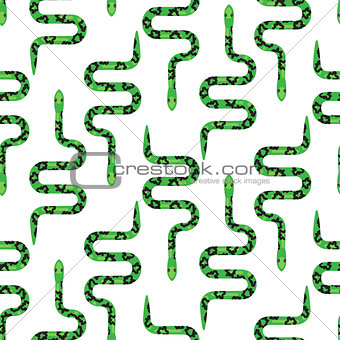 Green snake on white seamless pattern vector.