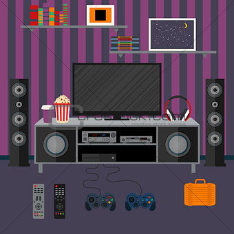 Vector illustration apartment with a home cinema