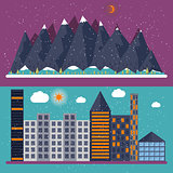 Vector illustration of a flat design with city