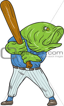 Largemouth Bass Baseball Player Batting Cartoon