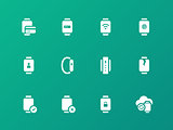 Payment, sync with smart watch icons on green background.