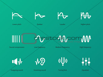 Audio wave amplitude icons on green background.