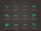 Sound and music waveform icons set.