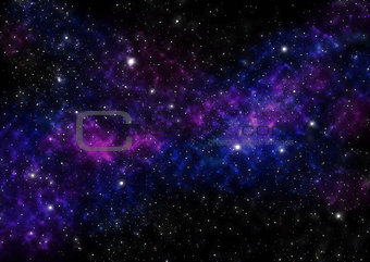 Night Sky with Stars and Blue Purple Nebula. Space Background.