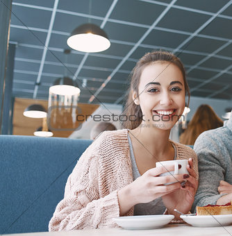 couple in love on a date in cafe in Valentines day