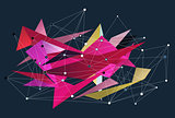 Abstract 3D triangles vector geometric background. Lines connected with dots, low polygon design, inspirited by origami.