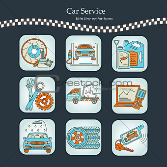 Vector thin line pictogram symbols of car service .