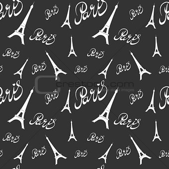 Seamless pattern Eiffel Tower with hearts.Hand drawing .