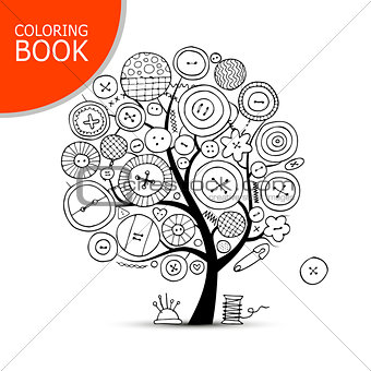 Sewing crafts, art tree. Page for your coloring book
