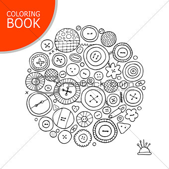 Buttons collection sketch. Page for your coloring book