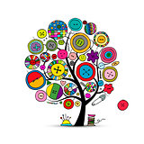 Sewing crafts, art tree. Sketch for your design
