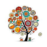 Sewing crafts, art tree. Sketch for your design