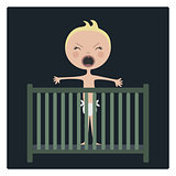 Cartoon baby screaming in child bed