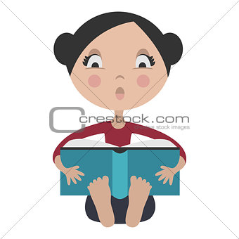 Cartoon girl reading exciting book