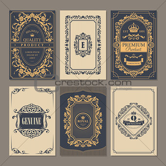Calligraphic vintage floral cards collection