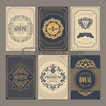 Calligraphic vintage floral cards collection