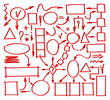Marker hand drawn chart. Mind map doodle elements. Elements drawn marker for structure and management. Illustration of figures painted marker