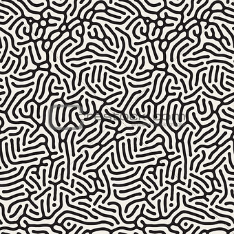 Organic Irregular Rounded Lines. Vector Seamless Black and White Pattern.