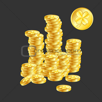 Vector golden coin with clover sign