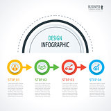 Business timeline infographics with 4 circles steps number optio