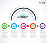 Business timeline infographics with 5 circles steps number optio