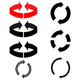 Black and red arrows with parts circles in flatness double direction.