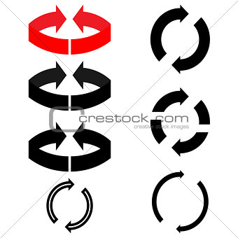 Black and red arrows with parts circles in flatness double direction.