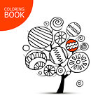 Abstract tree with circles. Sketch for your coloring book