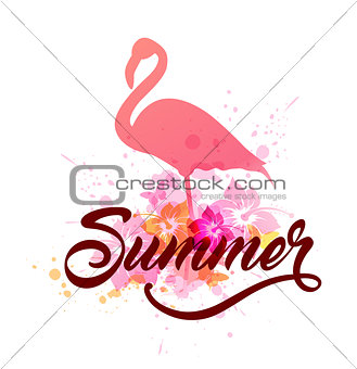Pink flamingo and lettering
