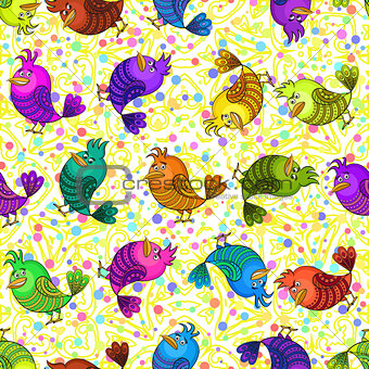 Colorful Funny Birds, Seamless