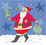 Santa Claus and bag with gifts