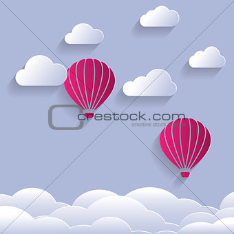 Paper Cut Design Of Balloon Shapes and clouds. Vector illustrati