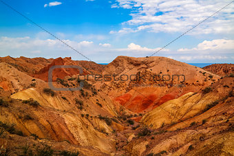 Panorama of Skazka aka Fairytale canyon, Issyk-Kul Kyrgyzstan