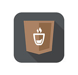 web development shield sign coffee cup symbol isolated icon on grey badge