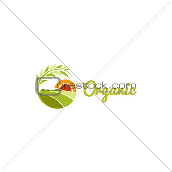 Isolated abstract green color round shape sunny meadow logo, agricultural logotype vector illustration.