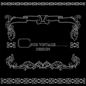 Vector frame with floral ornament on black background.