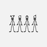 Cartoon icon of sketch stick singers figures in cute miniature scenes.