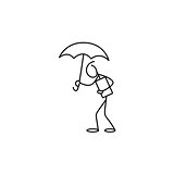 Stick figure man holding umbrella