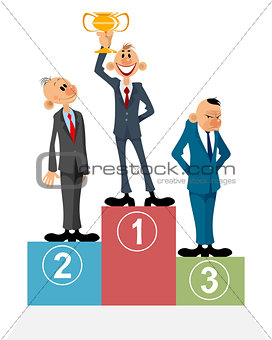 Three businessmen on pedestal