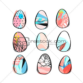 Hand drawn vector abstract creative Easter brush painted eggs collection set