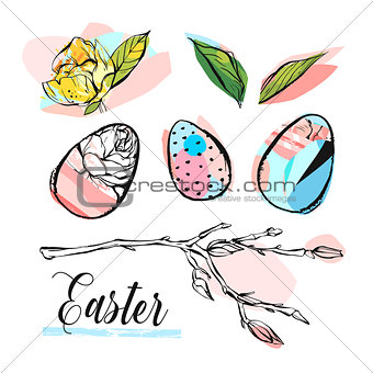 Hand drawn vector abstract creative graphic brush painted Easter design elements