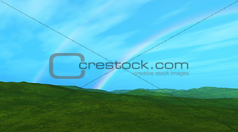 3D landscape with double rainbow