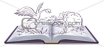 Illustration open book fairy tale of ugly duckling