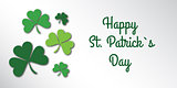 Happy Saint Patrick Day congratulation card with clover, shamrock.