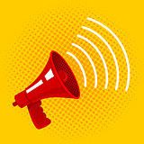 Red megaphone on yellow background.