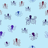 abstract vector underwater seamless background with octopuses