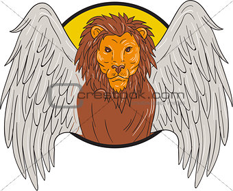 Winged Lion Head Circle Drawing