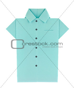 Blue shirt with buttons of origami.